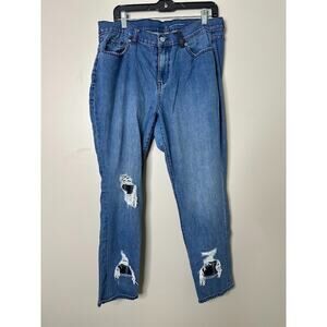 NY & C Curvy Boyfriend Womens Jeans Size 16 STraight Blue Distressed Plaid